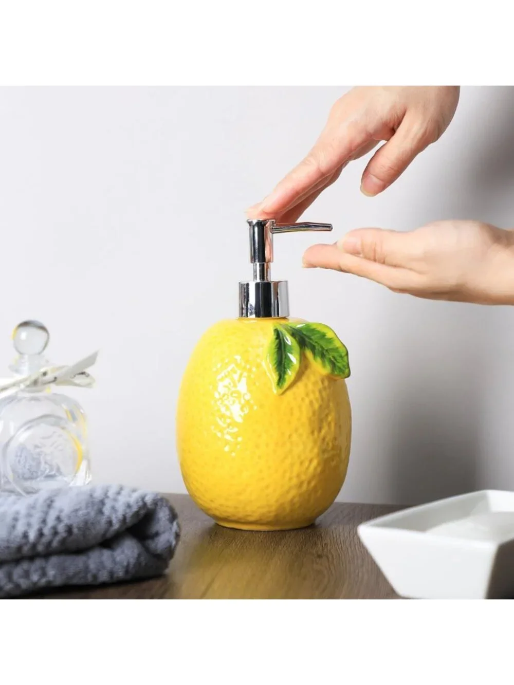 Large Capacity Ceramic Lemon Soap Dispenser with Pump for Bathroom & Kitchen